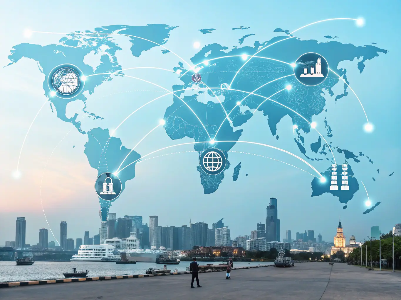 A world map with interconnected nodes representing global investment opportunities, highlighting diverse markets and financial growth.